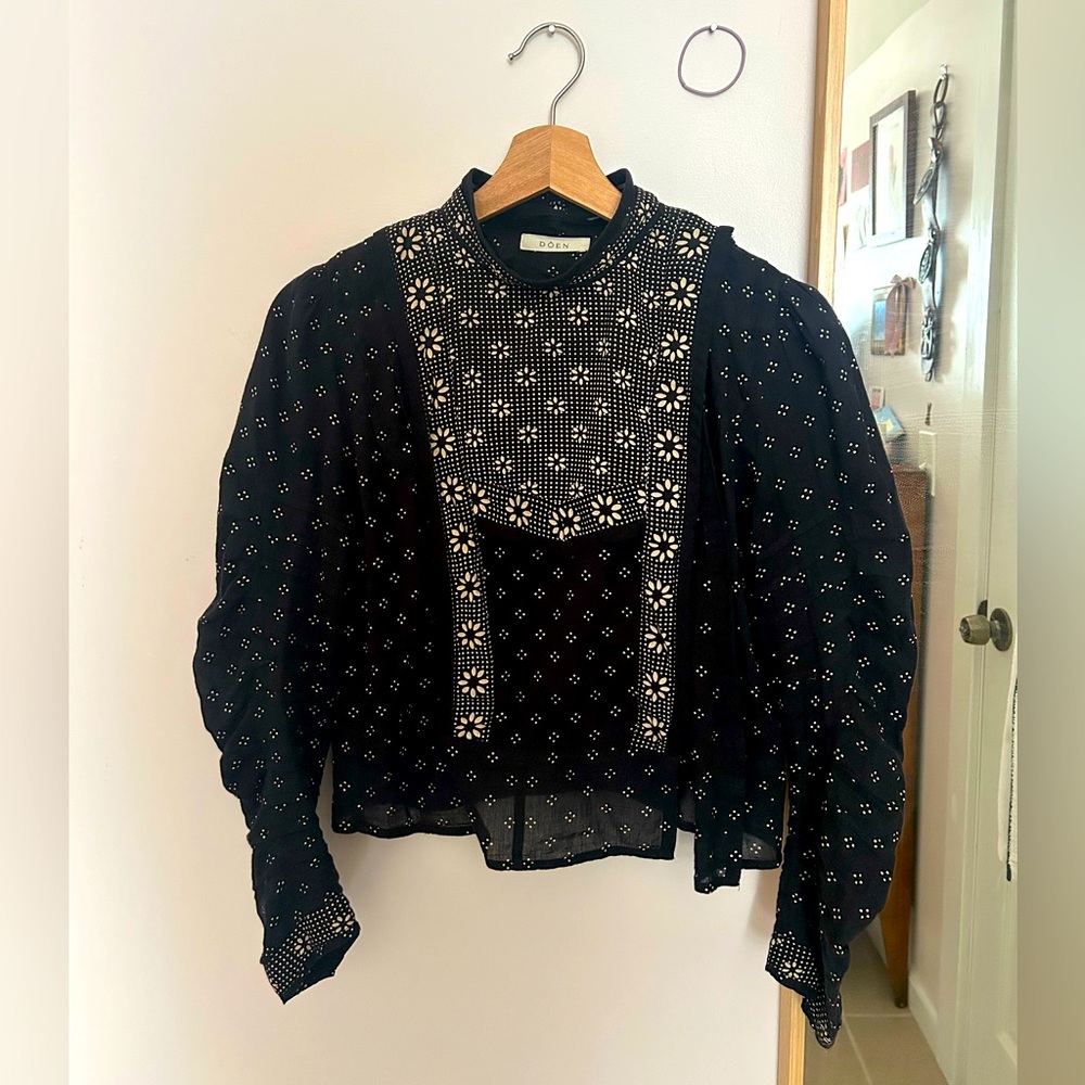 NWT Doen DÔEN Cotton Poplin Blouse Top Black S